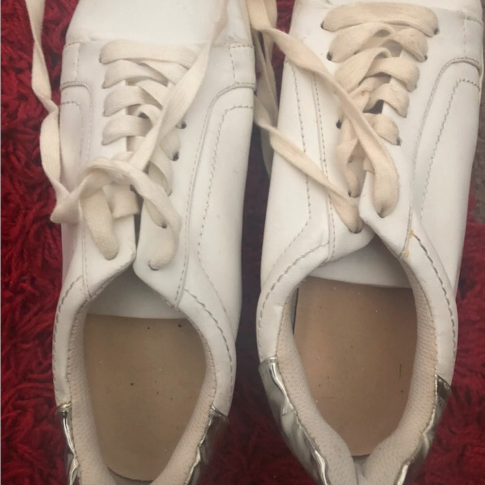 Forever 21 White Lace-Up Sneakers with Silver Heel Accent